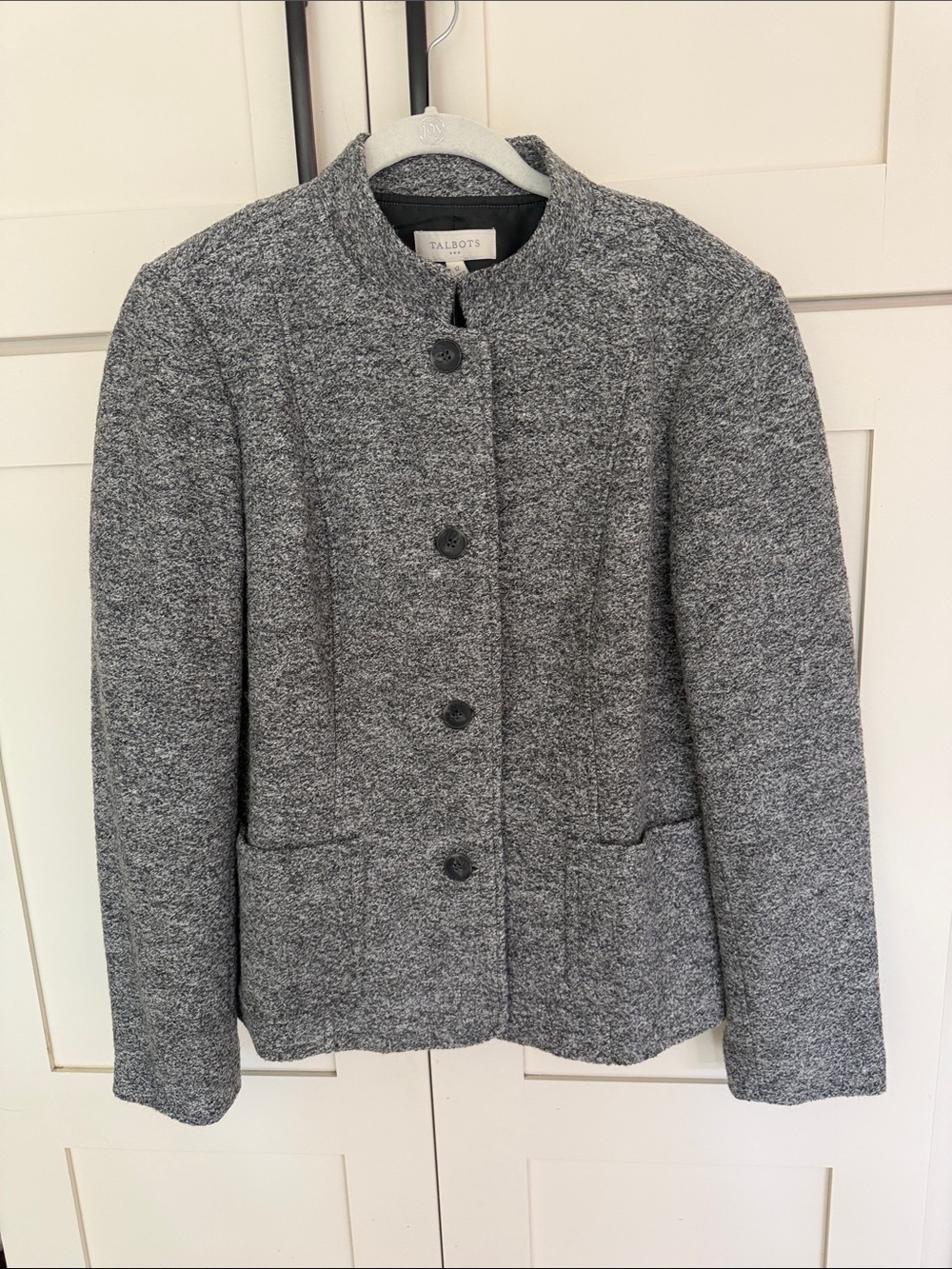 Talbots Gray Collarless Tweed Jacket